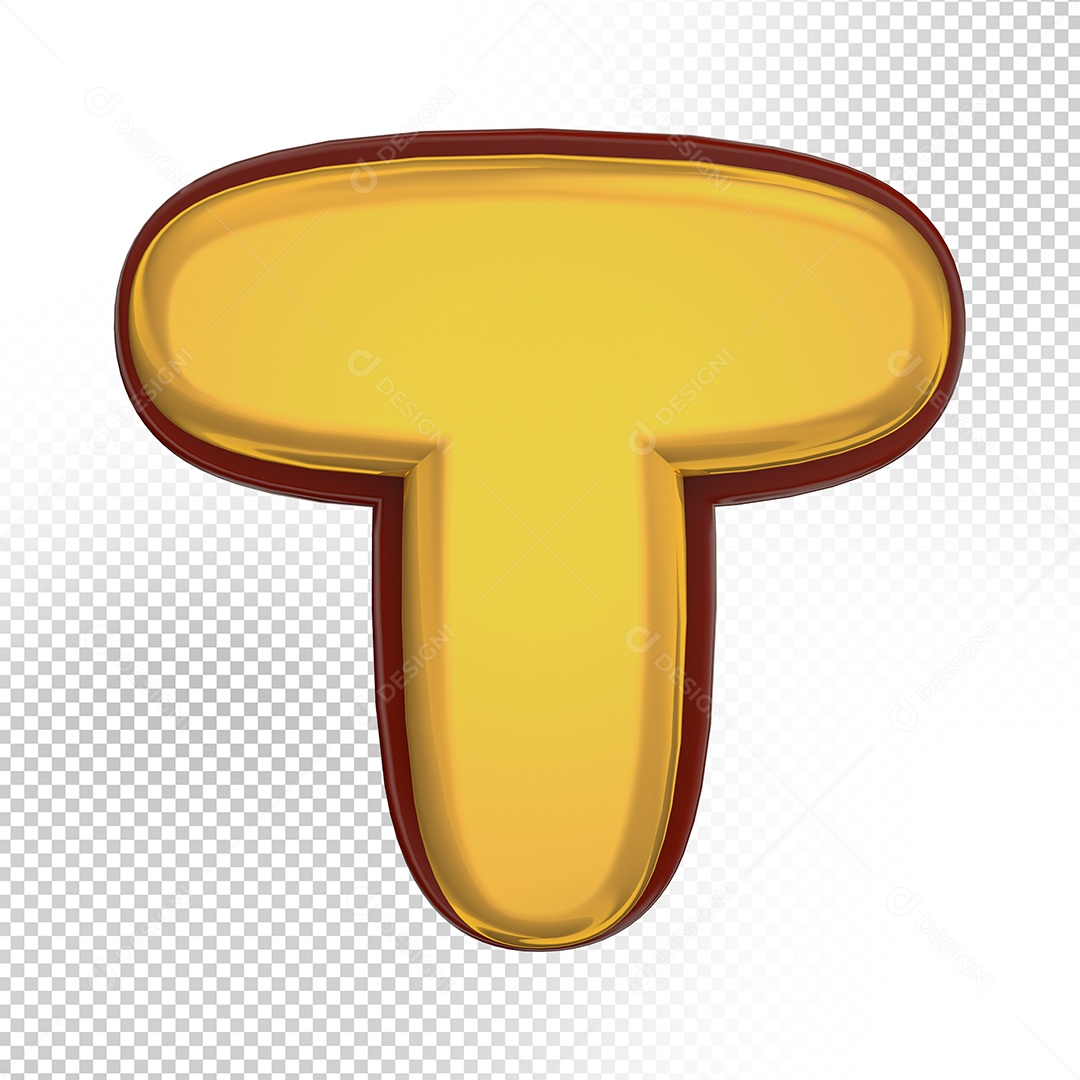 Elemento 3D Letra T Amarela Para Composição PSD