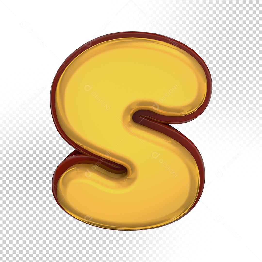 Elemento 3D Letra S Amarela Para Composição PSD