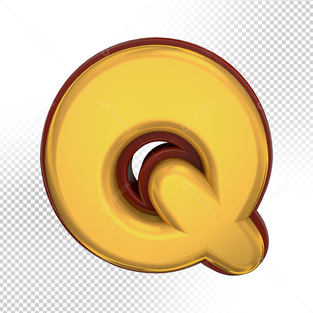 Elemento 3D Letra Q Amarela Para Composição PSD