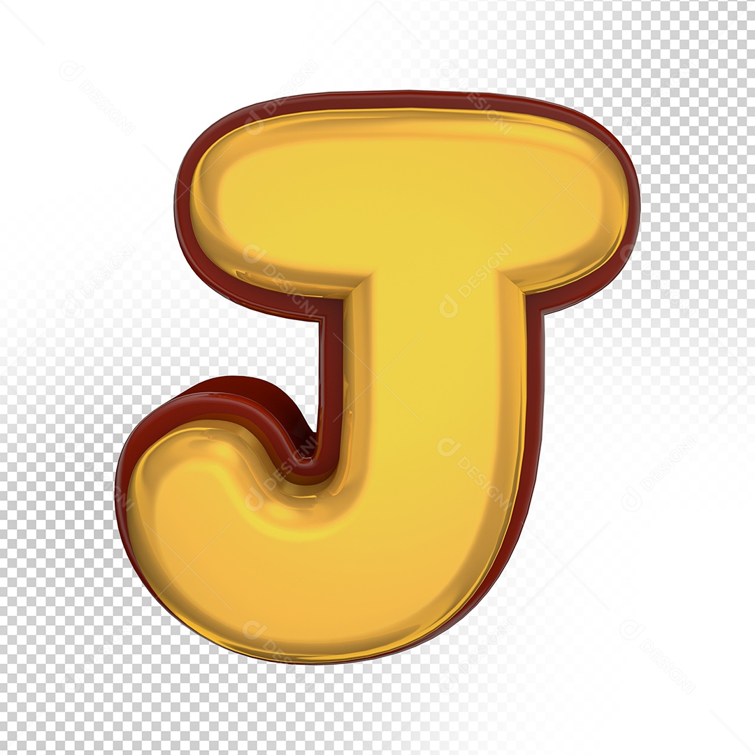 Elemento 3D Letra J Amarela Para Composição PSD