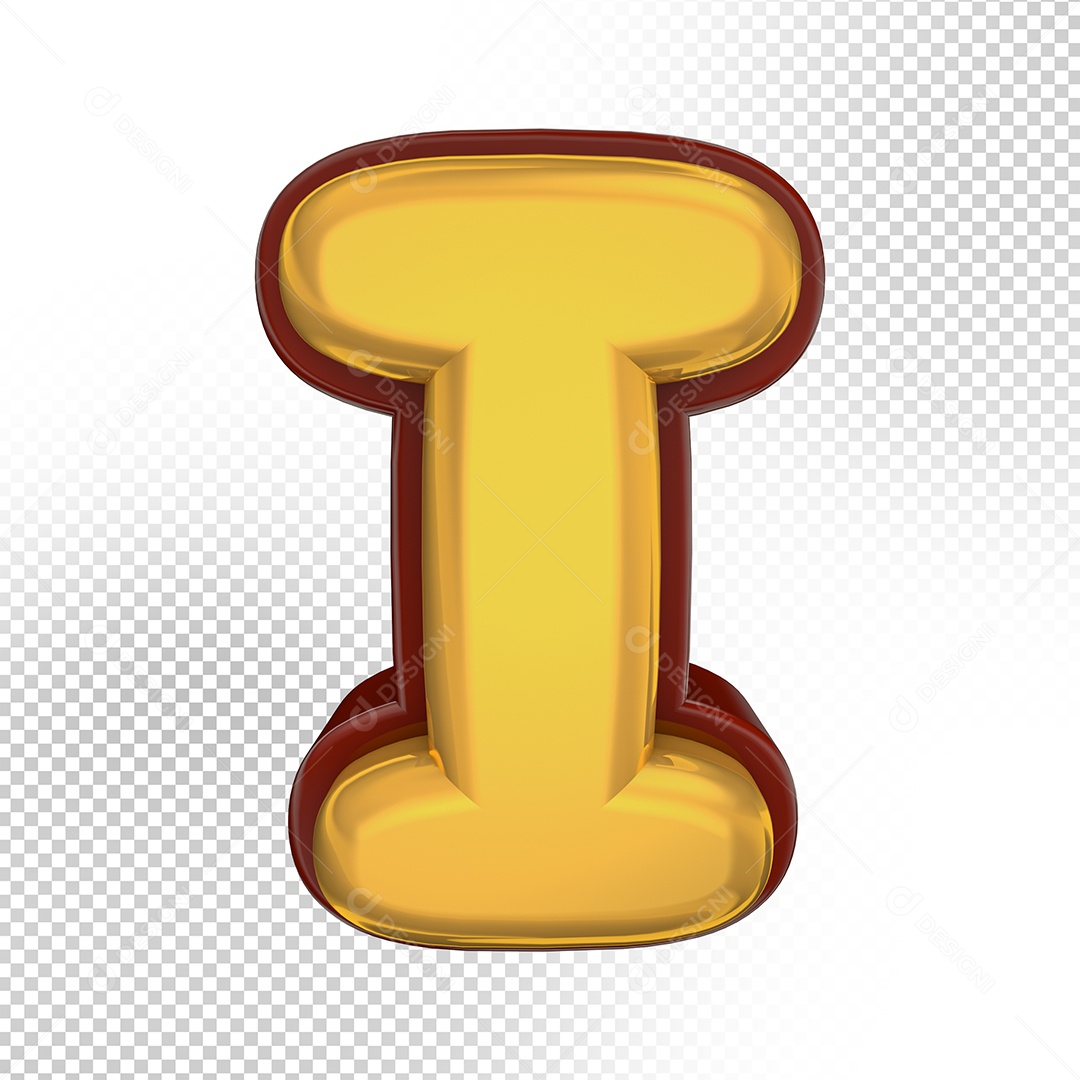 Elemento 3D Letra I Amarela Para Composição PSD