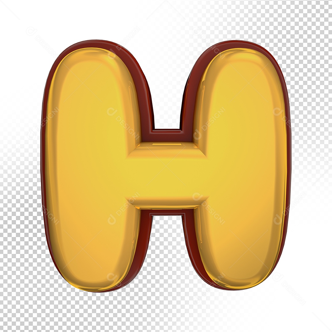 Elemento 3D Letra H Amarela Para Composição PSD