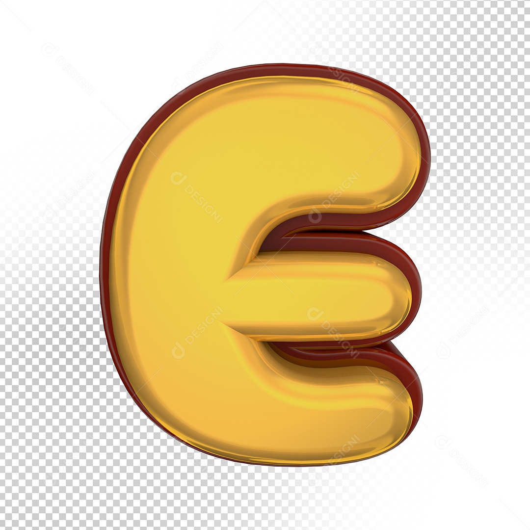 Elemento 3D Letra E Amarela Para Composição PSD