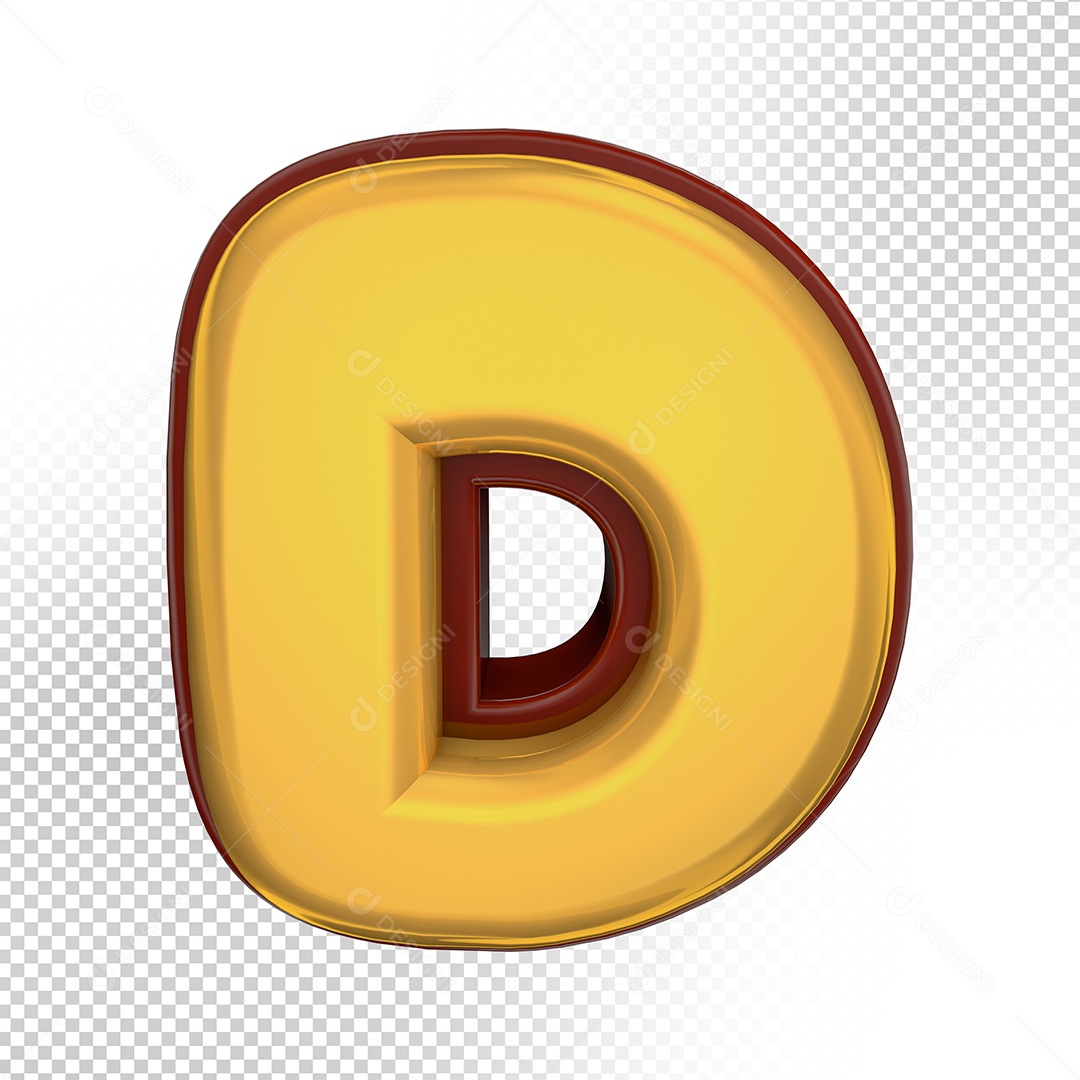 Elemento 3D Letra D Amarela Para Composição PSD