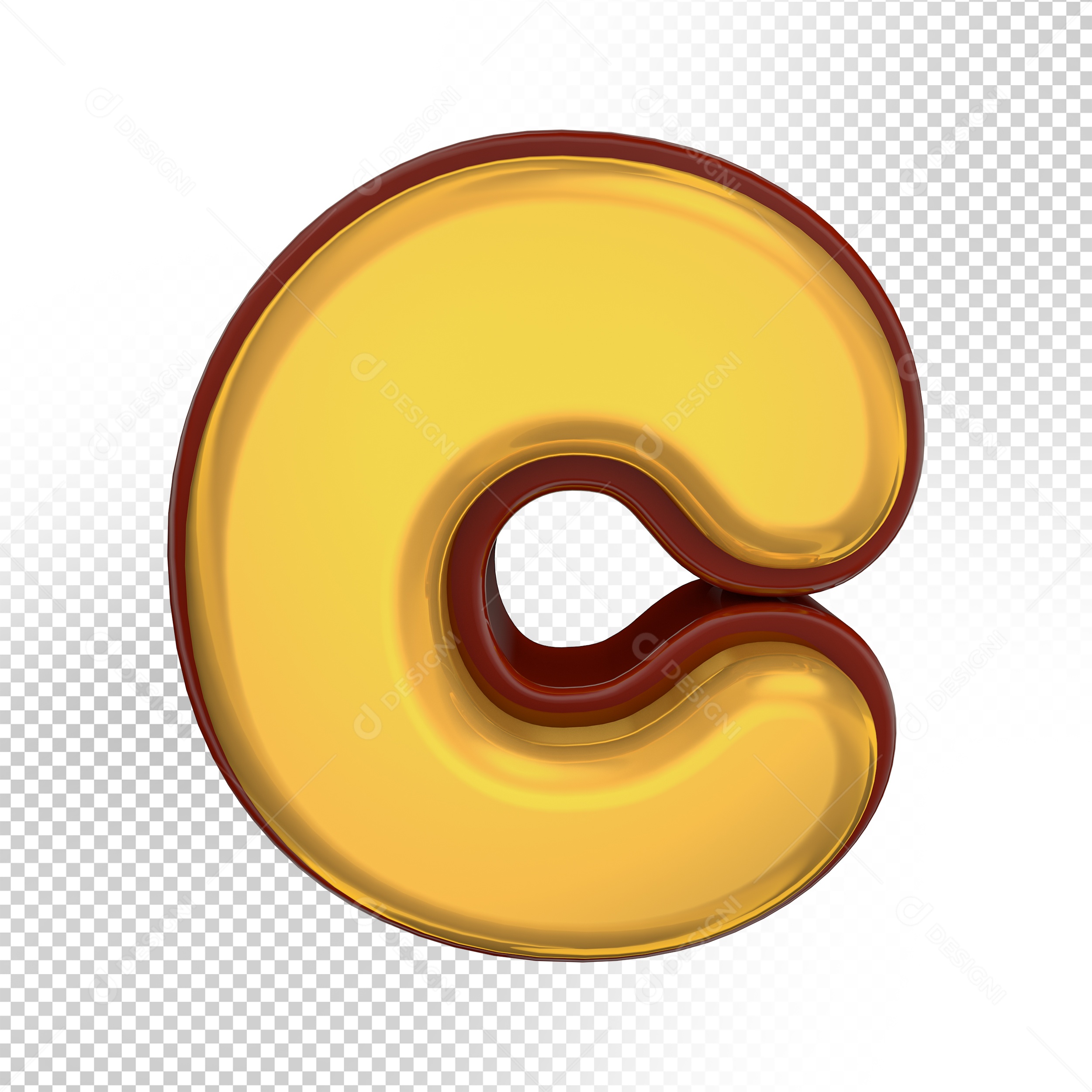 Elemento 3D Letra C Amarela Para Composição PSD