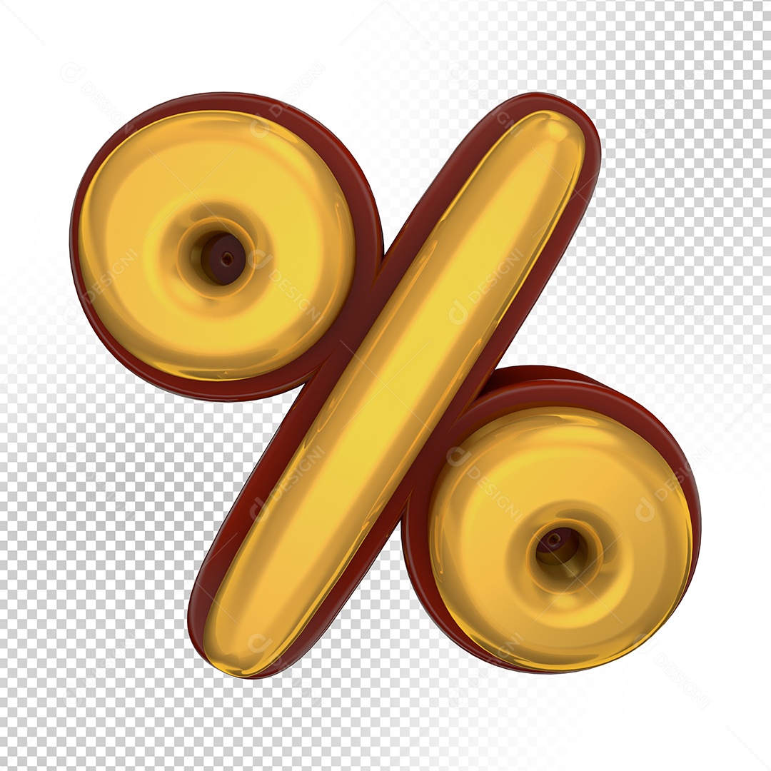 Símbolo de Porcentagem % Amarelo Elemento 3D Para Composição PSD Editável