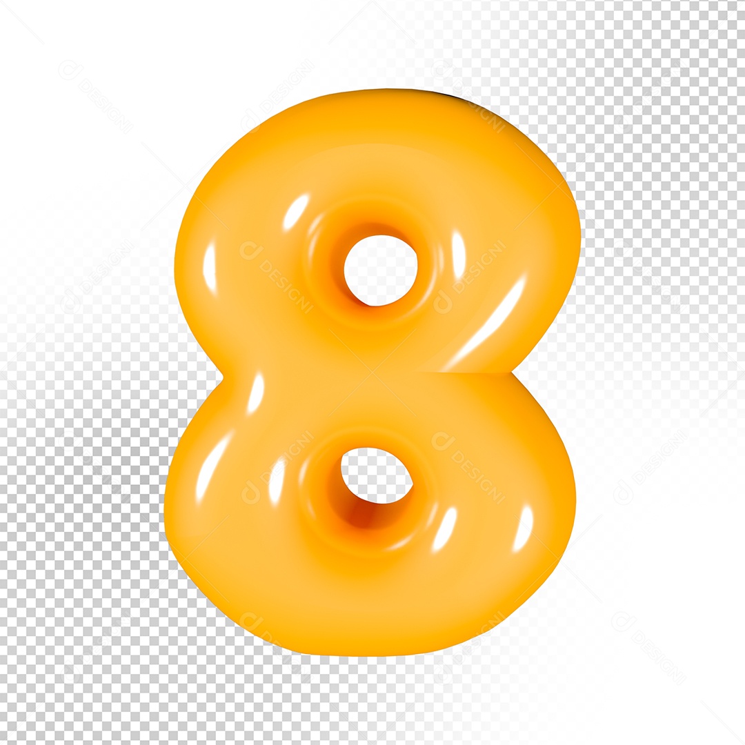 Elemento 3D Número 8 Amarelo Para Composição PSD