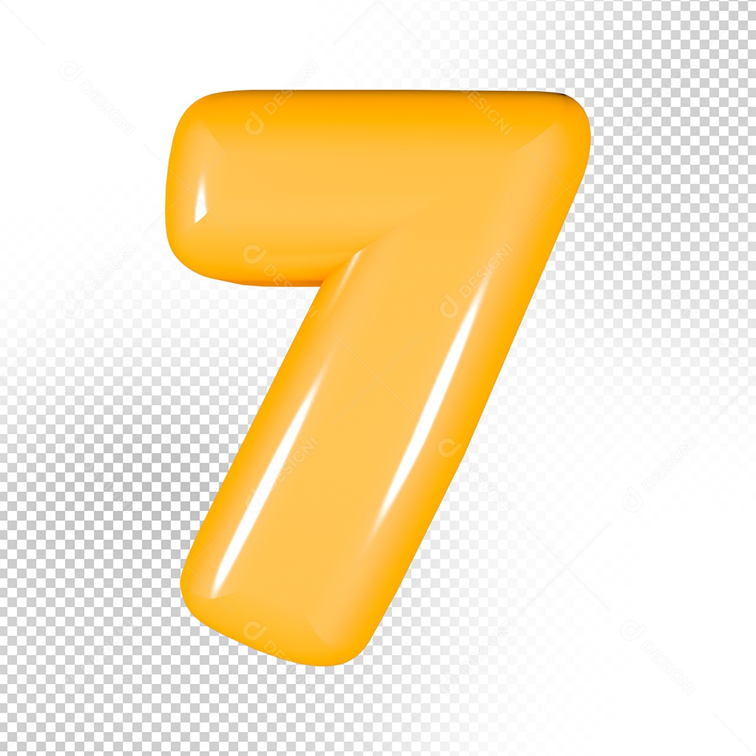 Elemento 3D Número 7 Amarelo Para Composição PSD