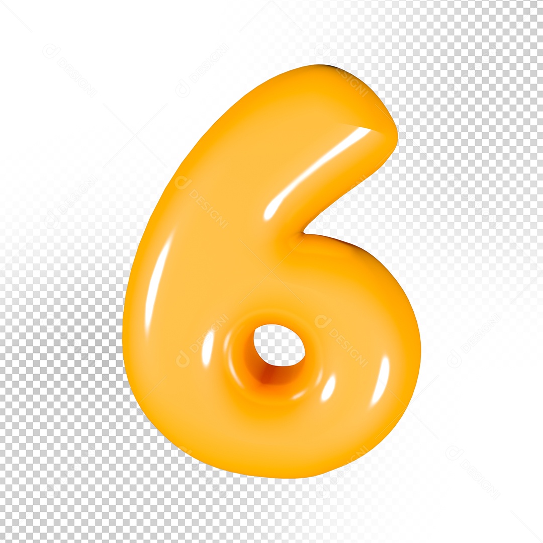 Elemento 3D Número 6 Amarelo Para Composição PSD