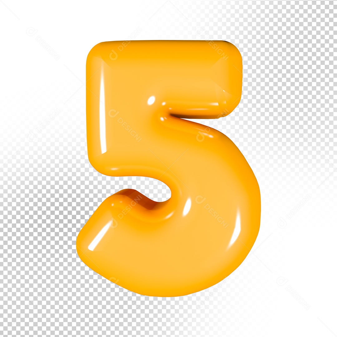 Elemento 3D Número 5 Amarelo Para Composição PSD