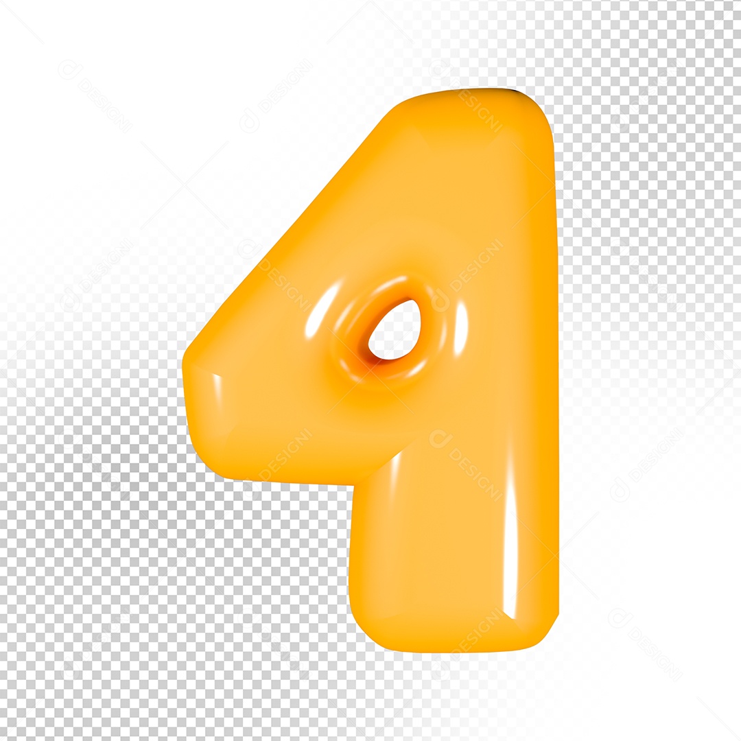 Elemento 3D Número 4 Amarelo Para Composição PSD