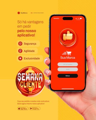 Semana do Cliente Supermercado Vantagens de Pedir Pelo Nosso Aplicativo Social Media PSD Editável