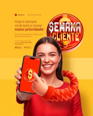 Semana do Cliente Supermercado Descontos Exclusivos Social Media PSD Editável