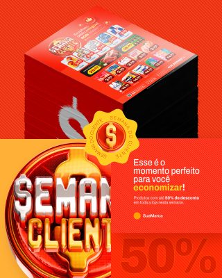 Semana do Cliente Supermercado Produtos com Até 50% de Desconto Social Media PSD Editável