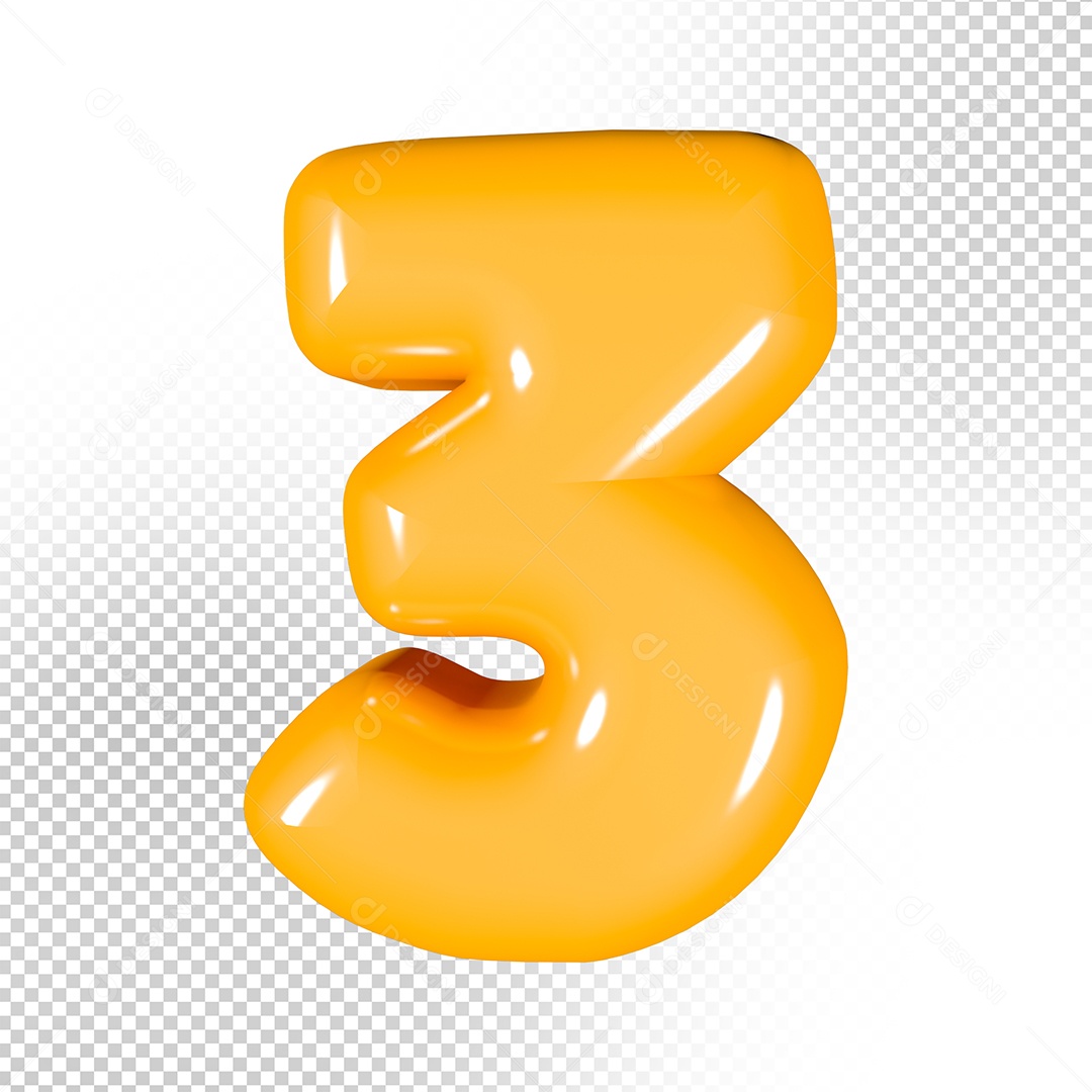 Elemento 3D Número 3 Amarelo Para Composição PSD