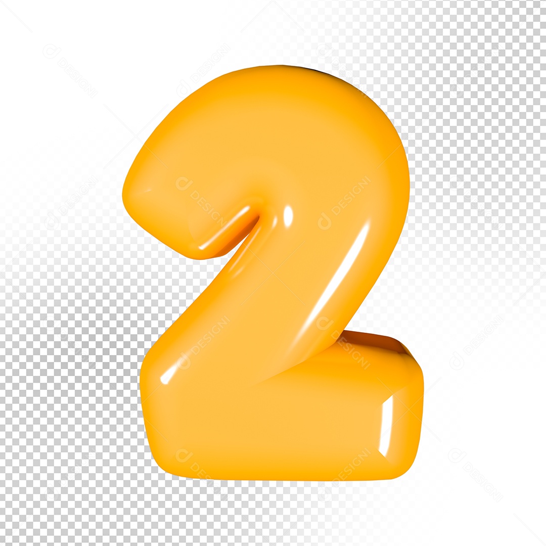 Elemento 3D Número 2 Amarelo Para Composição PSD