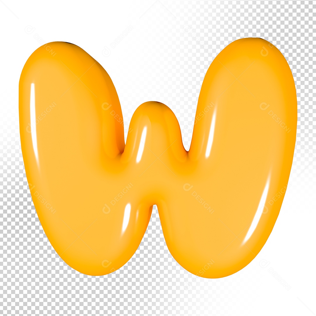 Elemento 3D Letra W Amarela Para Composição PSD