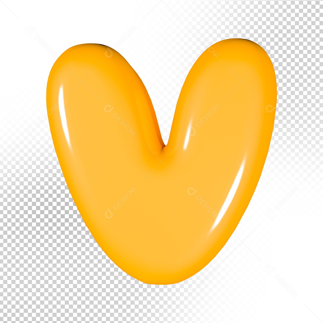 Elemento 3D Letra V Amarela Para Composição PSD