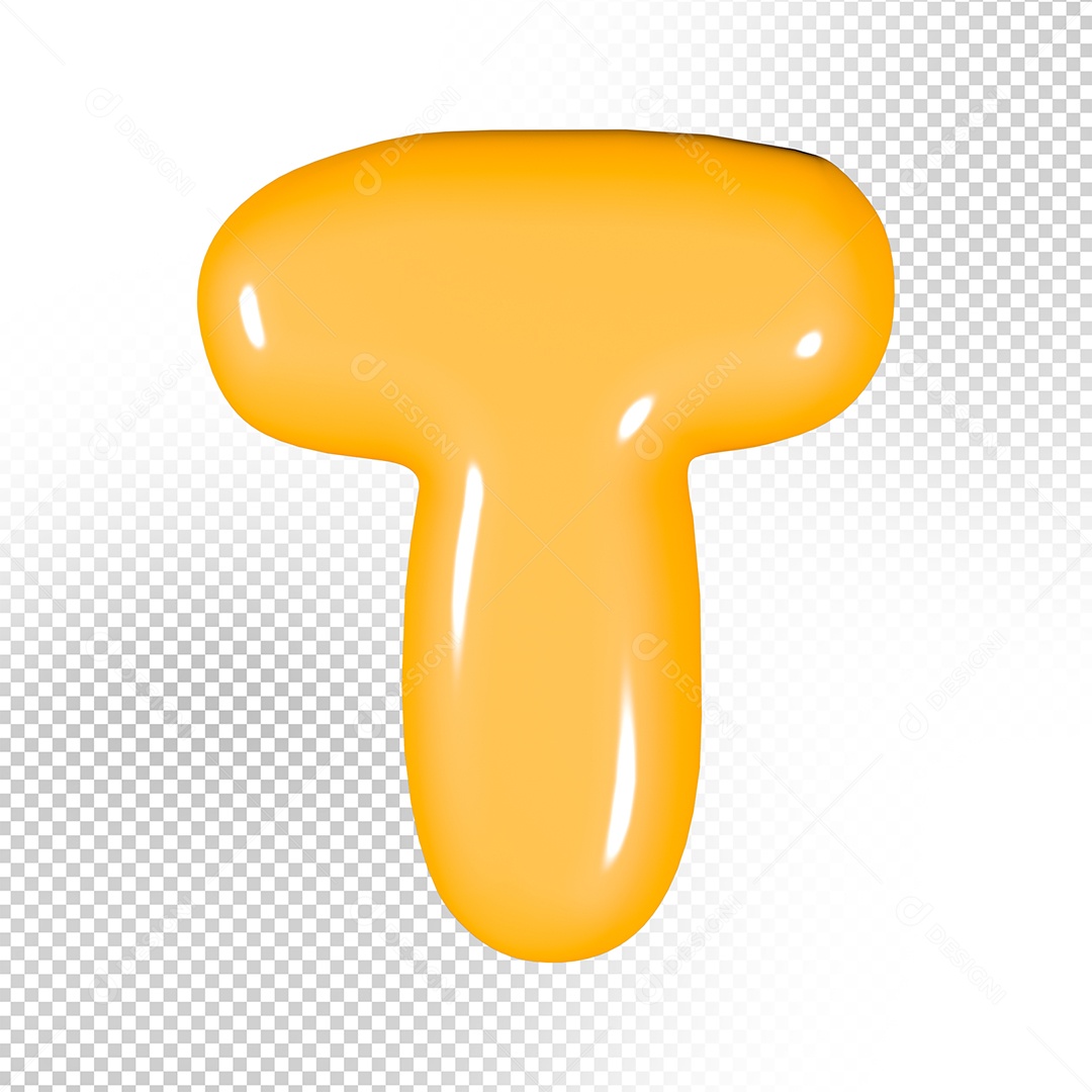 Elemento 3D Letra T Amarela Para Composição PSD