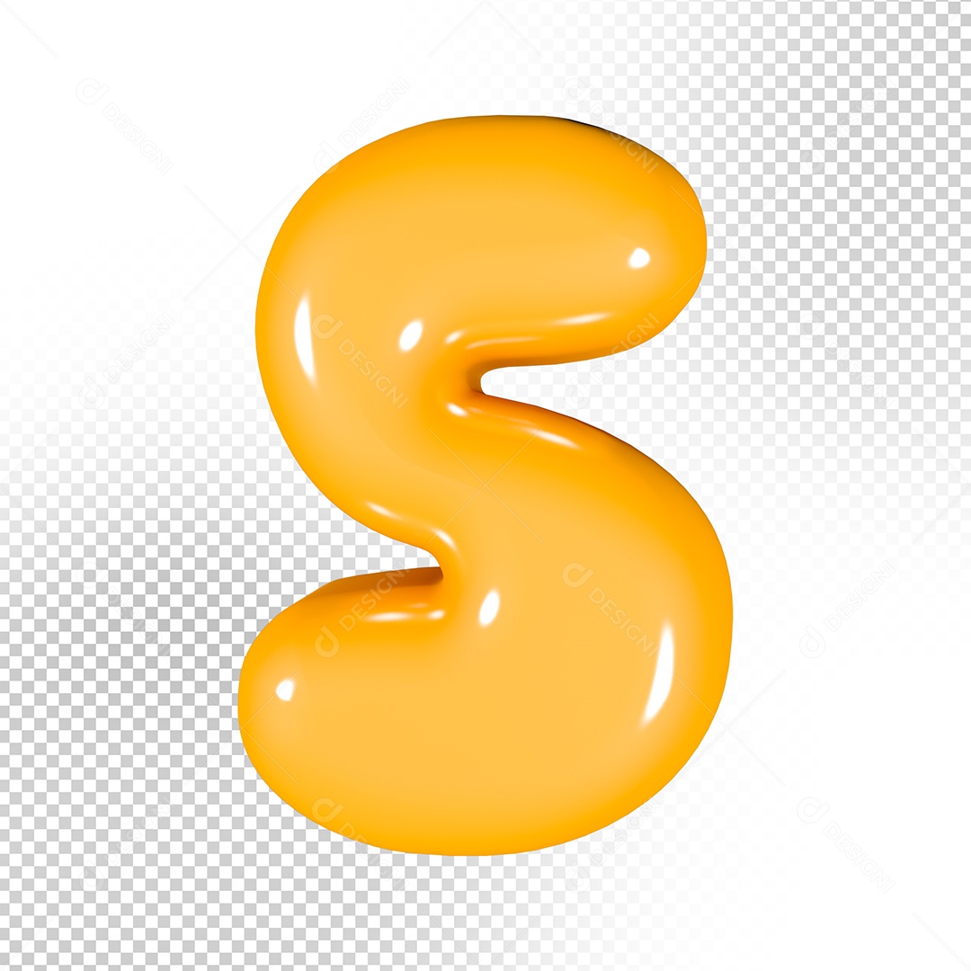 Elemento 3D Letra S Amarela Para Composição PSD