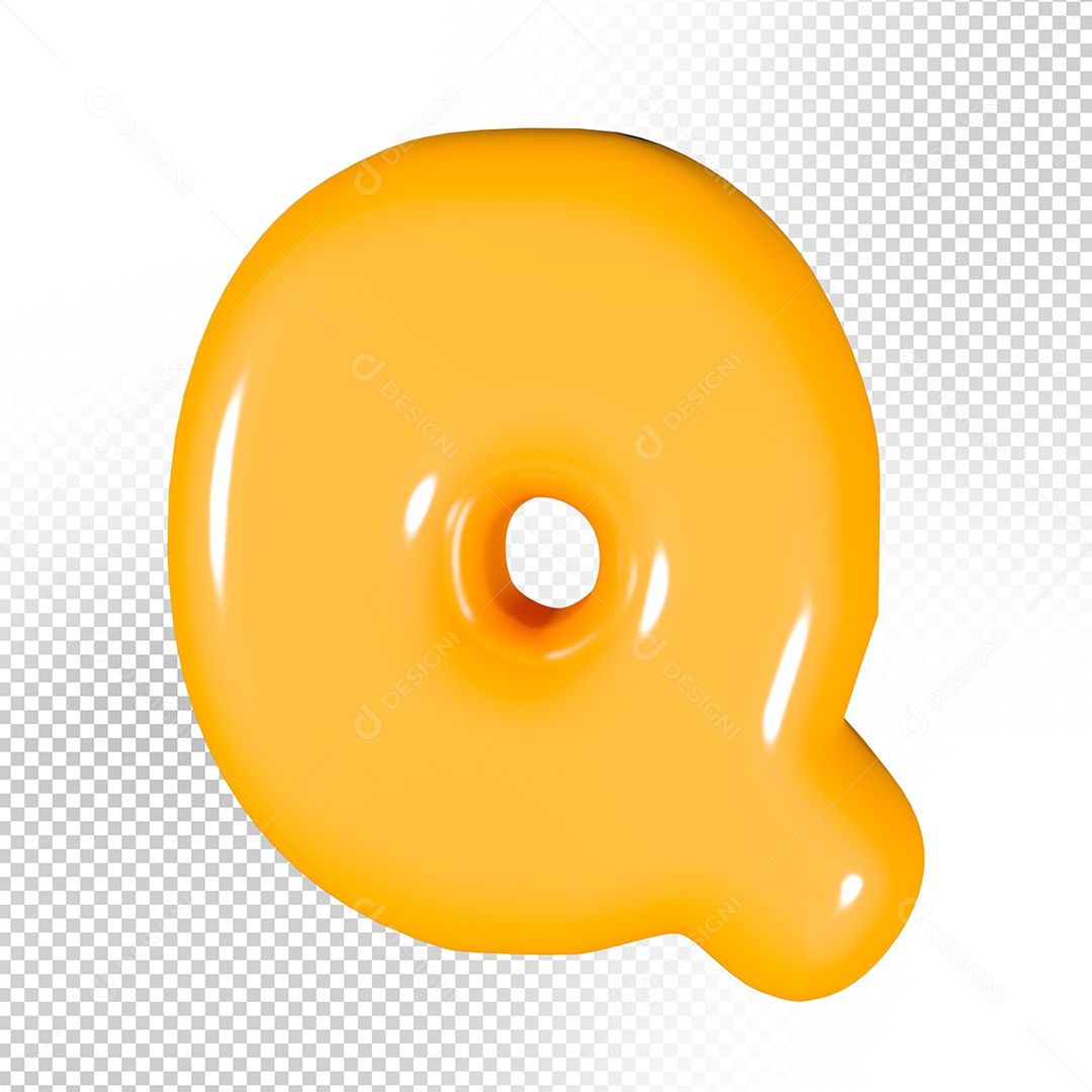 Elemento 3D Letra Q Amarela Para Composição PSD