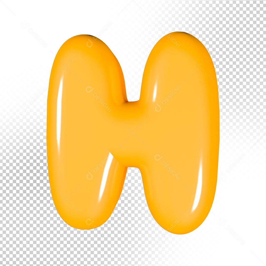 Elemento 3D Letra H Amarela Para Composição PSD