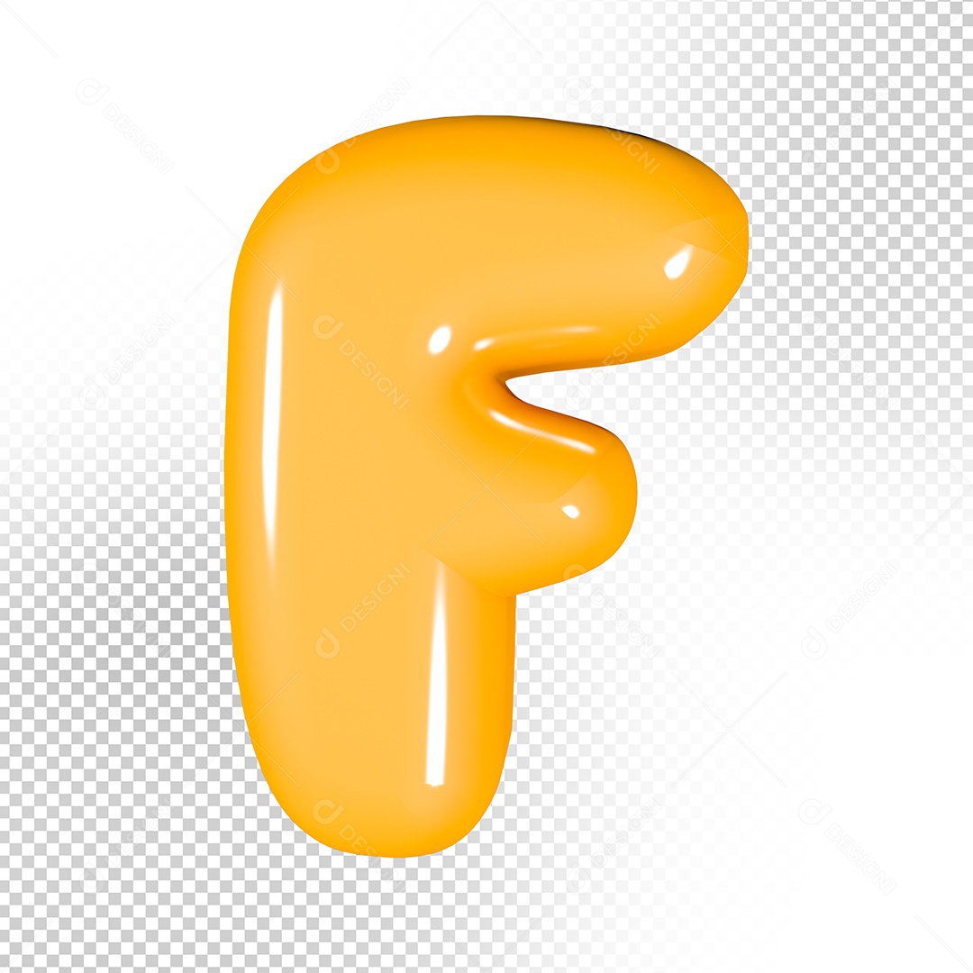 Elemento 3D Letra F Amarela Para Composição PSD