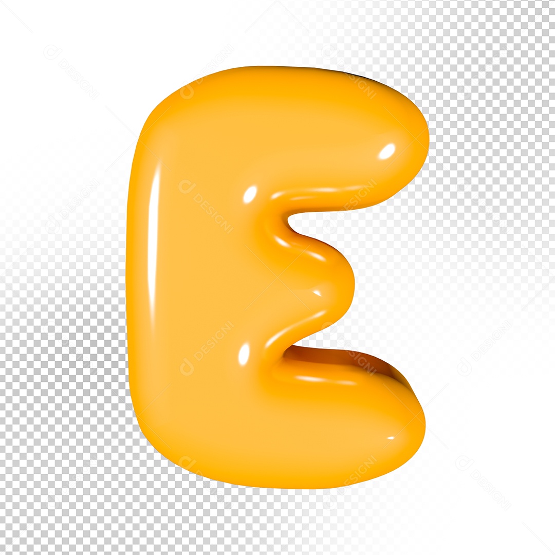 Elemento 3D Letra E Amarela Para Composição PSD