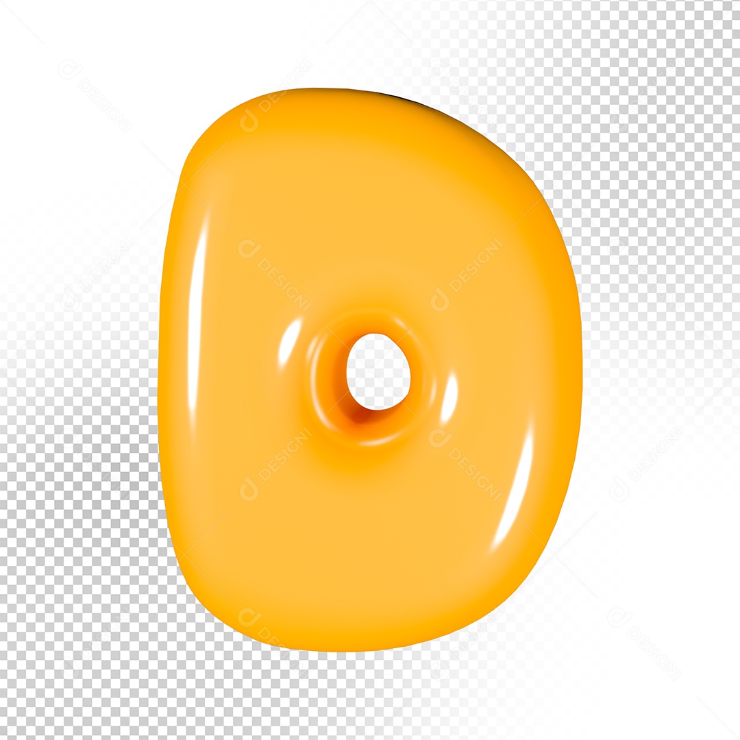 Elemento 3D Letra D Amarela Para Composição PSD