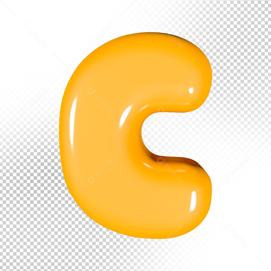 Elemento 3D Letra C Amarela Para Composição PSD