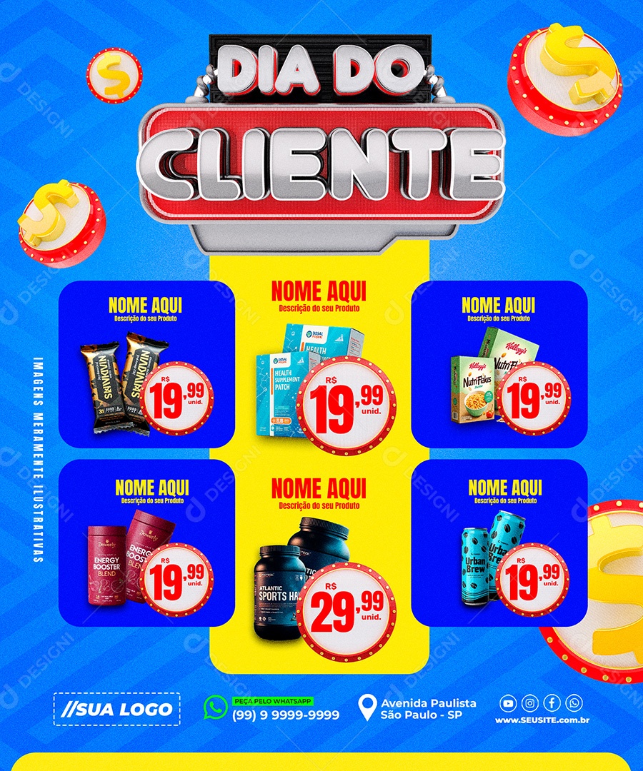Dia do Cliente Farmácia Produtos Suplementos Social Media PSD Editável