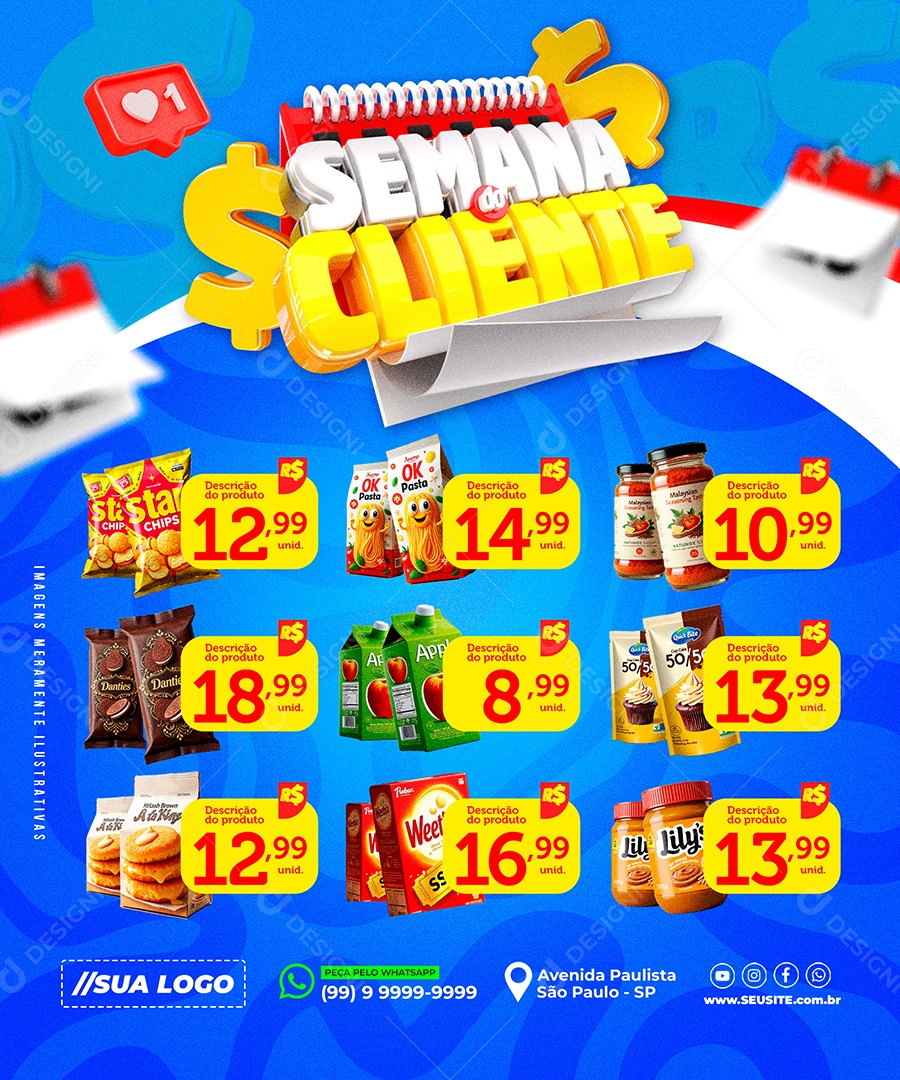 Semana do Cliente Supermercado Produtos Social Media PSD Editável