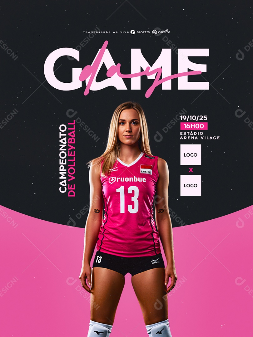 Campeonato De Volleyball Feminino Game Day Social Media PSD Editável