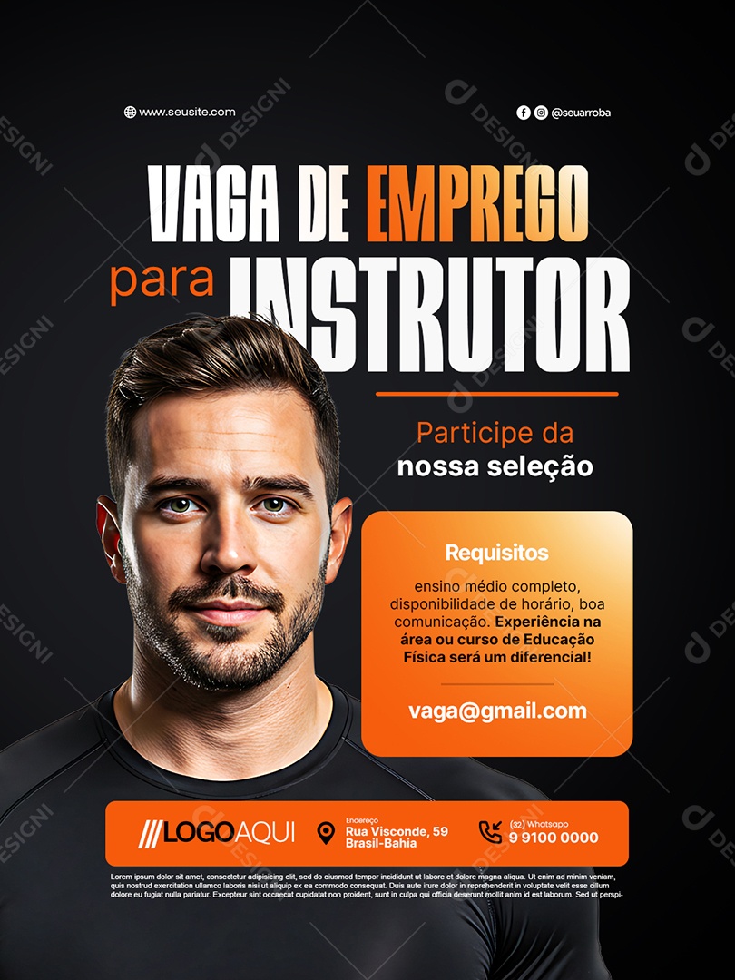 Recrutamento Emprego Vaga para Instrutor Social Media PSD Editável