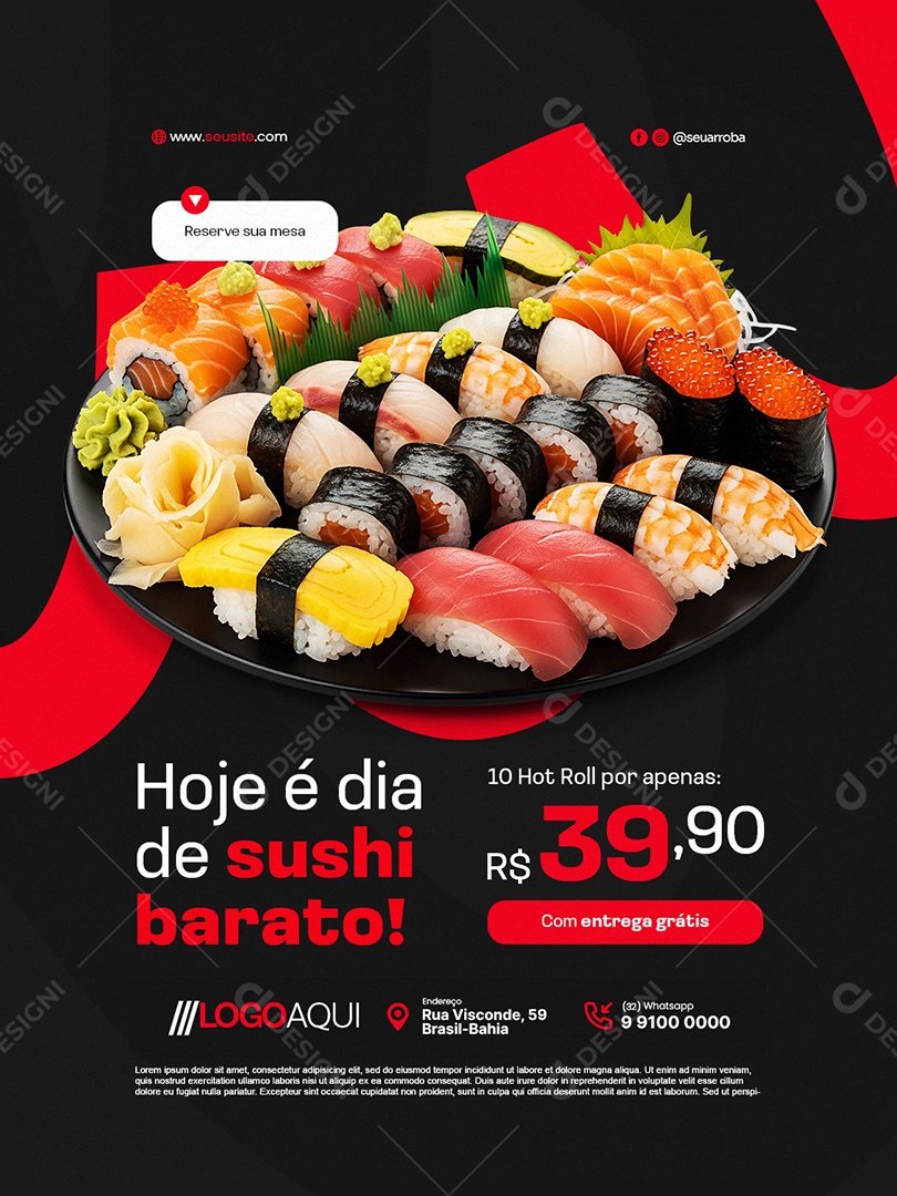 Promoção Comida Japonesa Hoje é Dia de Sushi Barato Social Media PSD Editável