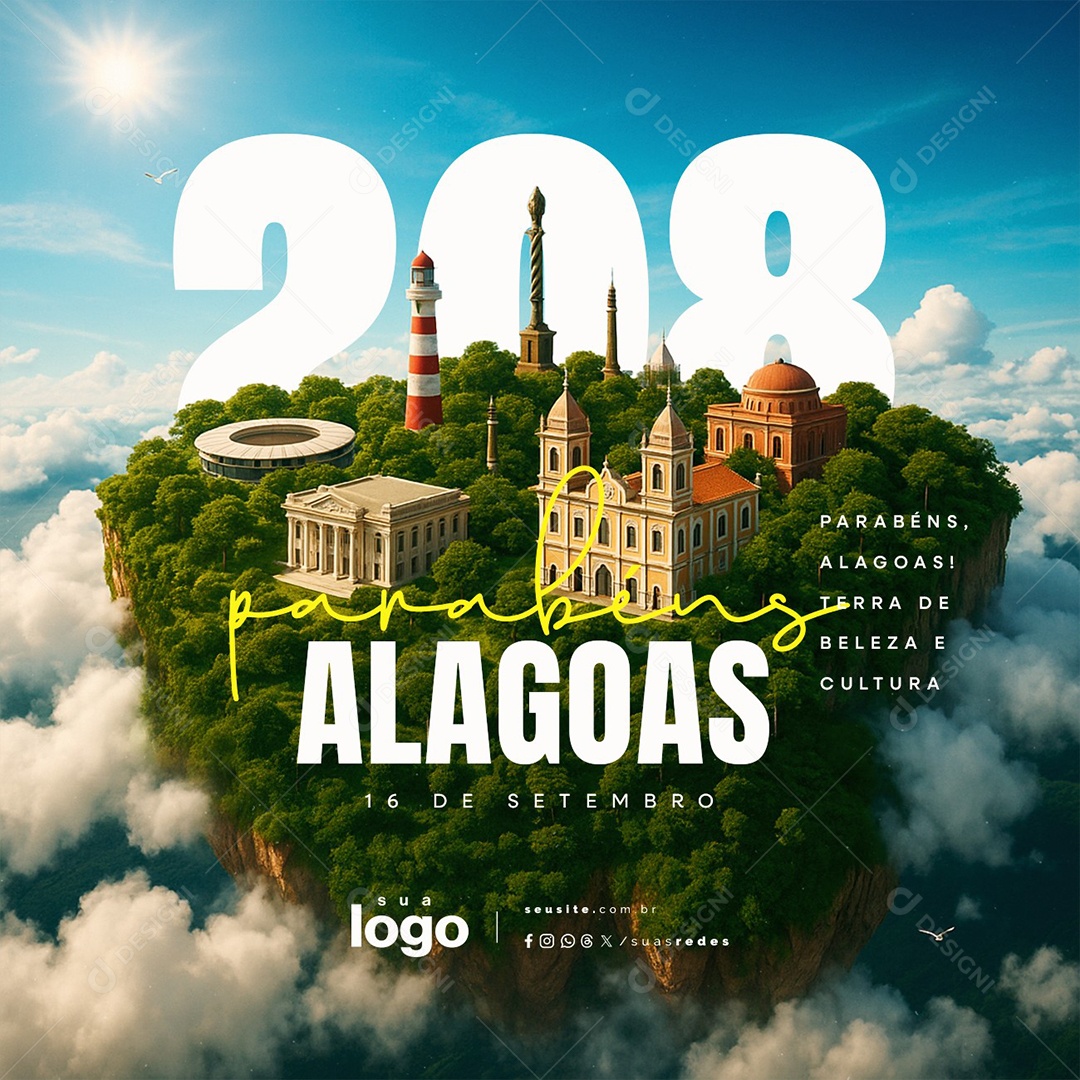 Aniversário de Alagoas 16 de Setembro Parabéns Social Media PSD Editável