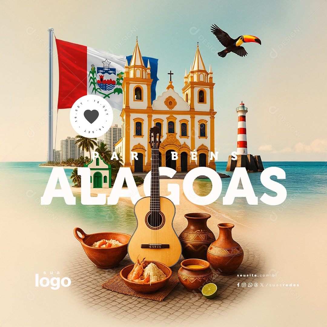 Aniversário de Alagoas 16 de Setembro Parabéns Social Media PSD Editável