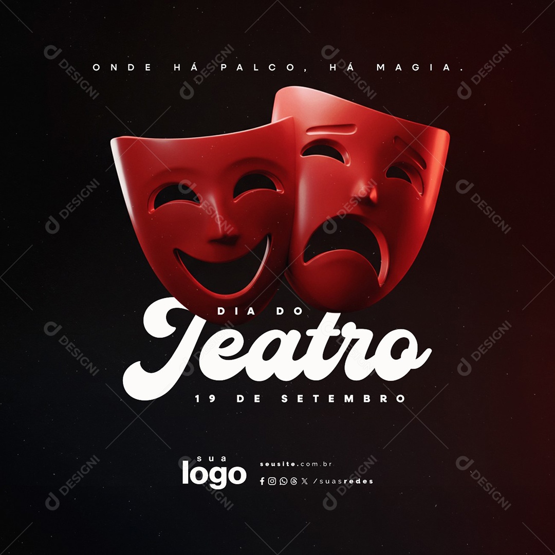 Dia do Teatro 19 de Setembro Onde Há Palco Social Media PSD Editável