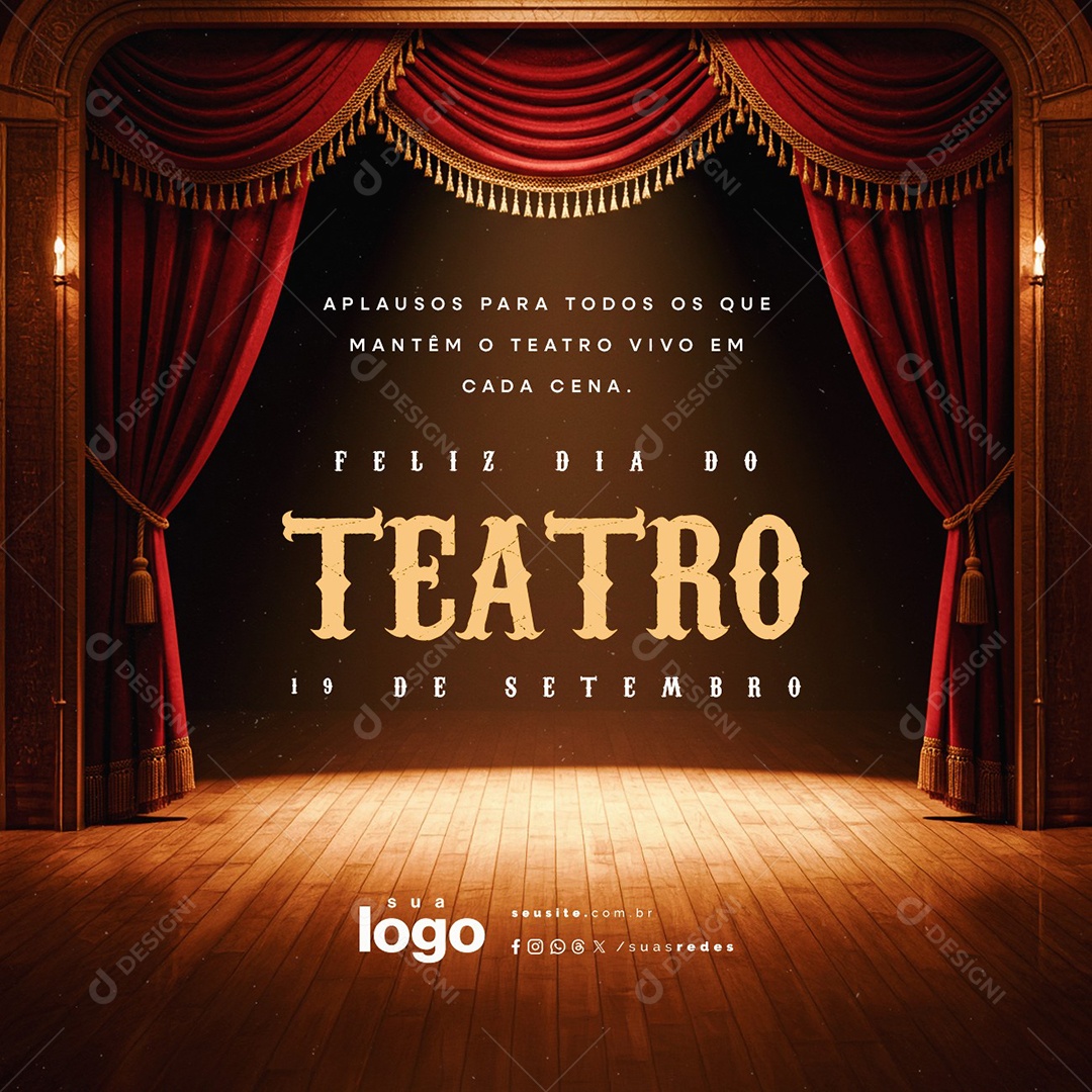 Feliz Dia do Teatro 19 de Setembro Aplausos Social Media PSD Editável