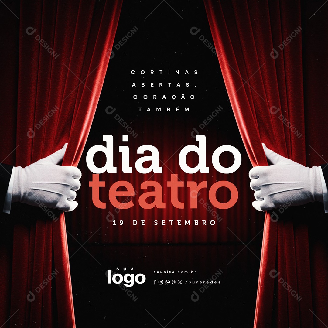 Dia do Teatro 19 de Setembro Cortinas Abertas Social Media PSD Editável