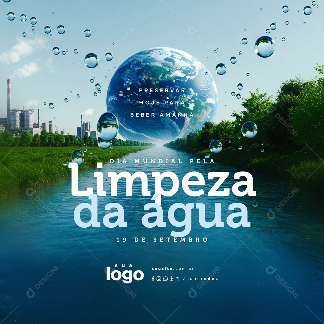 Dia Mundial Pela Limpeza da Água 19 de Setembro Social Media PSD Editável