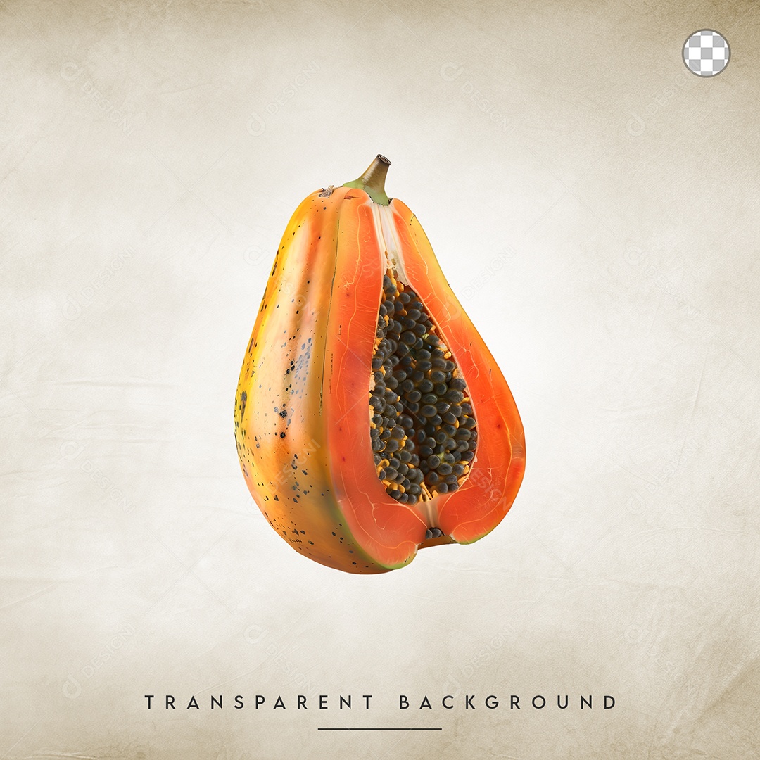 Elemento 3D Mamão Cortado Ao Meio Para Composição PSD