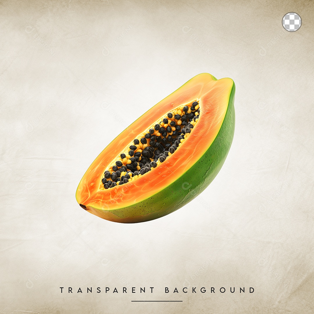 Elemento 3D Mamão Cortado Ao Meio Para Composição PSD