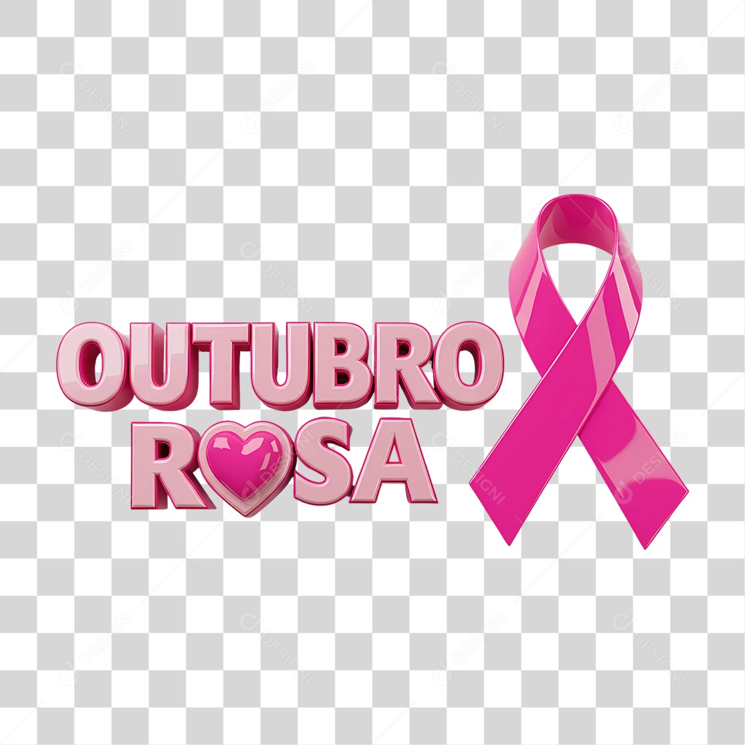 Texto 3D Outubro Rosa PNG Transparente