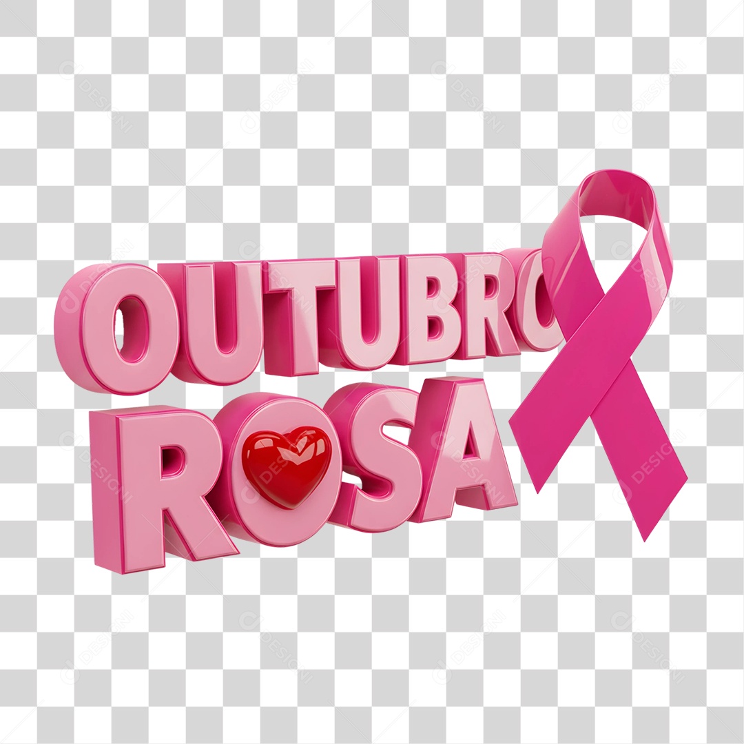 Texto 3D Outubro Rosa PNG Transparente