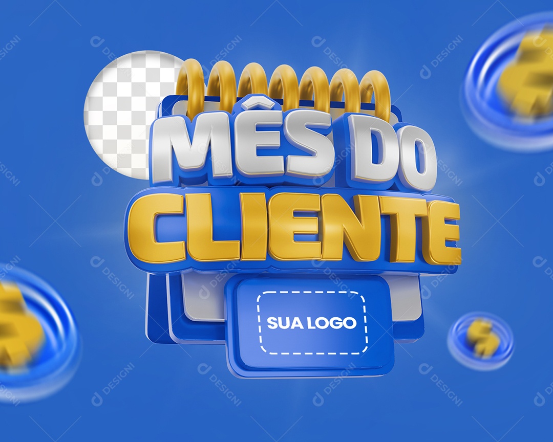 Mês do Cliente Selo 3D para Composição PSD