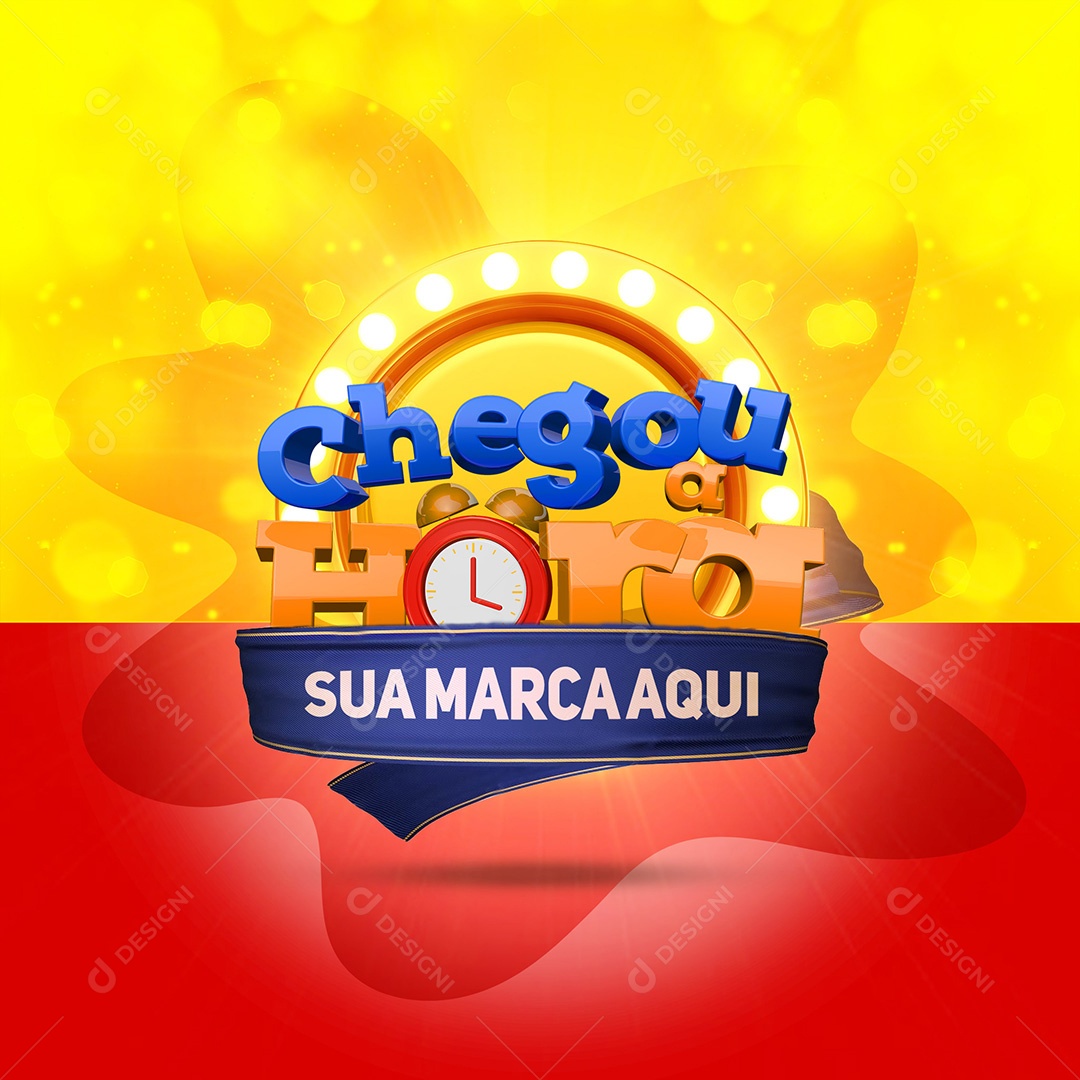 Selo 3D Chegou a Hora para Composição PSD Editável