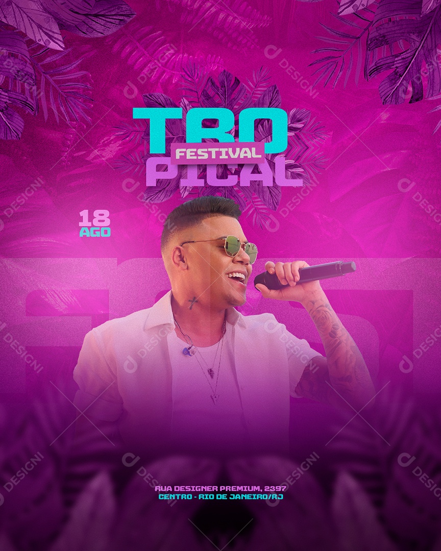 Flyer Festival Tropical Social Media PSD Editável