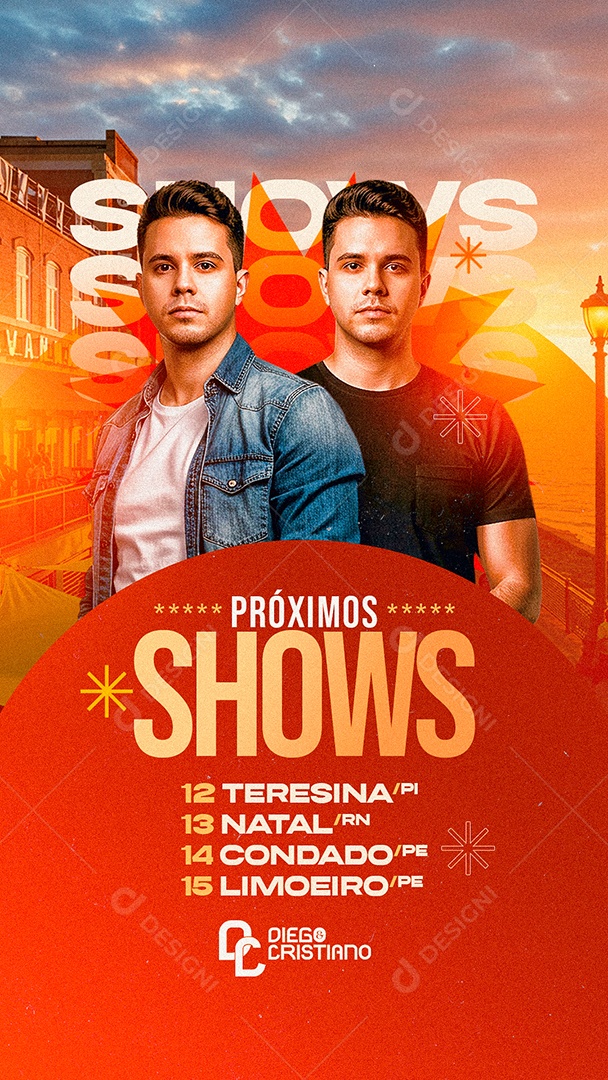 Story Flyer Próximos Shows Diego e Cristiano Social Media PSD Editável