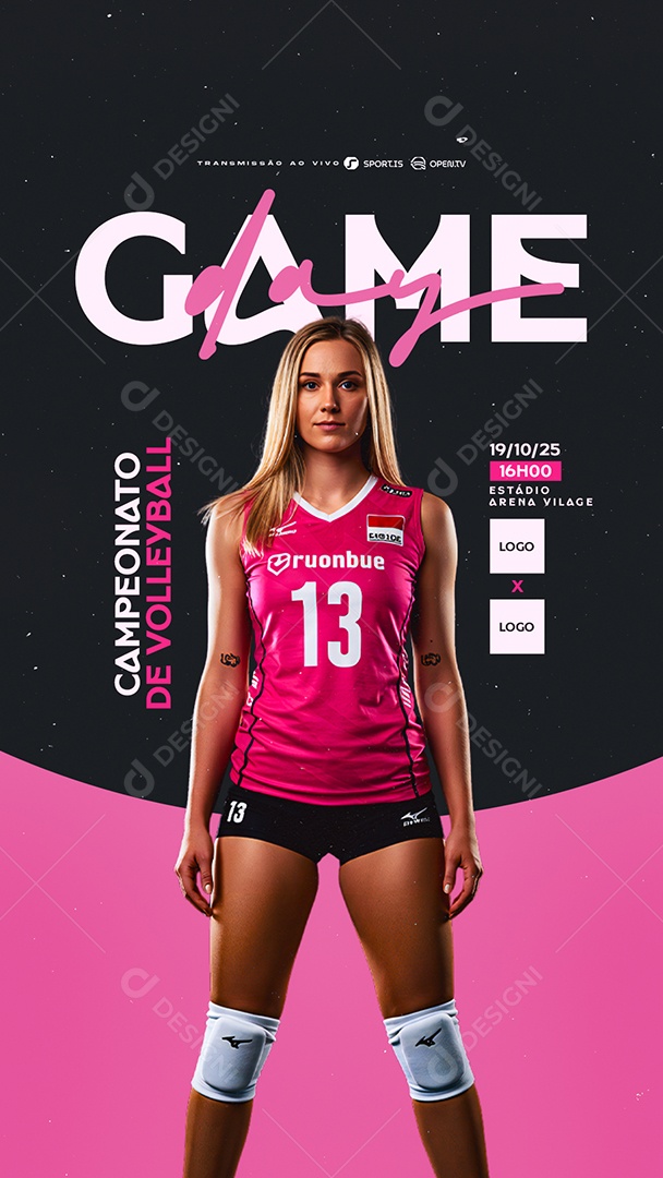 Story Campeonato De Volleyball Feminino Game Day Social Media PSD Editável